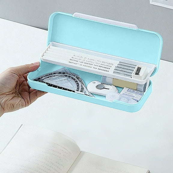 Qaailabf Double Layer Plastic Pencil Case, 8.66x3.15x0.99in, Large Capacity Storage Box for Pencils, Erasers, Small Items, White