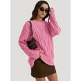 thumbnail image 2 of Women'S Oversized Cable Knit Crewneck Sweaters Pink XL, 2 of 4