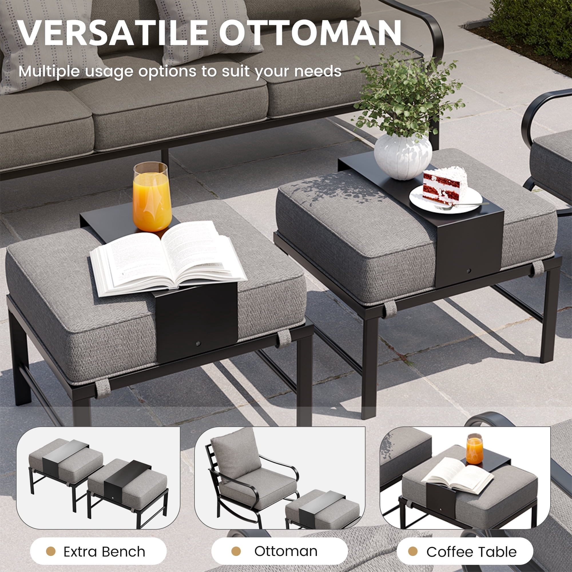 POTEBAN Patio Furniture Metal Outdoor Set 5 Pcs, Outdoor Patio Furniture Set, Modern Furniture Sets with Chairs for Lawn Deck Poolside,Grey