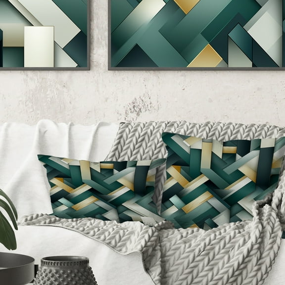 Designart "Luxurious Green and Gold Geometry" Geometric Printed Throw Pillow