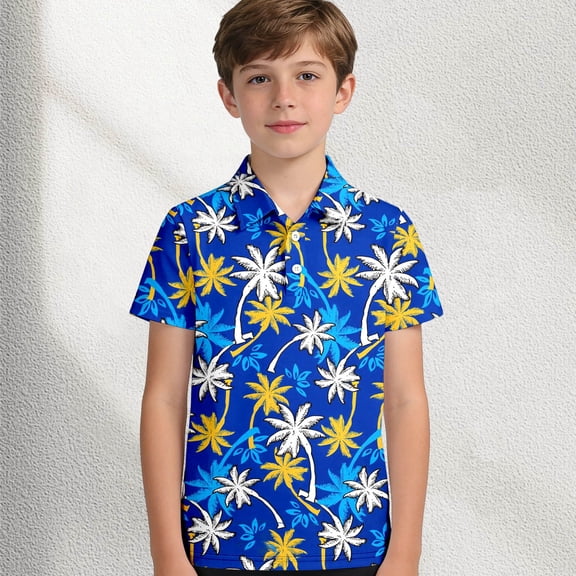 Tshirts for Kids Boys Kids Coconut Tree Print Classic Collar Breathable Polo Baby Tees Multicolour 5-6 Years