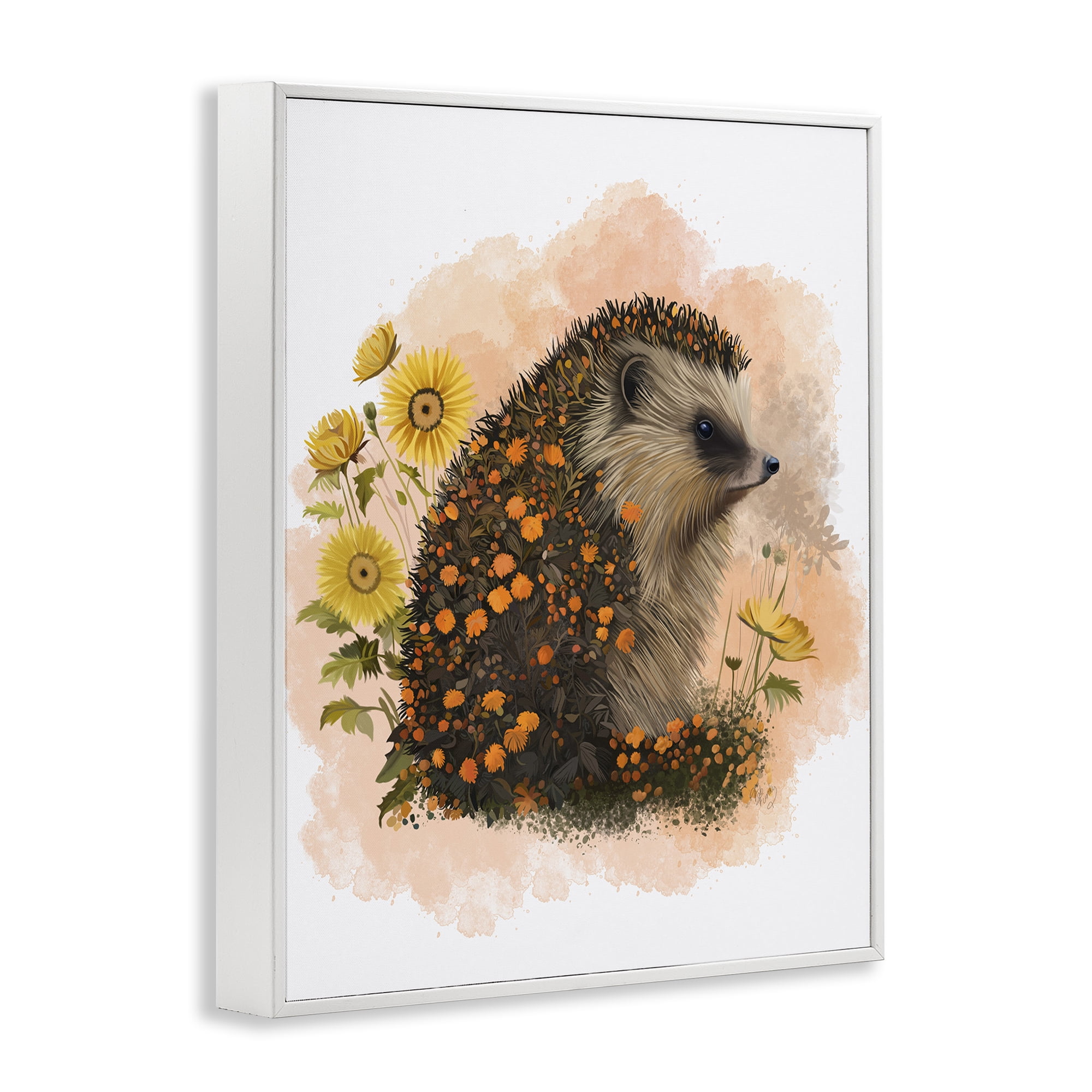 Stupell Industries Wildflower Patterned Hedgehog Animals & Insects Painting White Framed Art Print Wall Art, 16 x 20