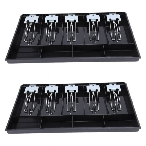 2X 5-Grid Money Cash Coin Register Insert Tray Replacement Cashier Drawer Storage Register Tray Box Classify Store,2 * Cash Coin Register Insert Tray,black