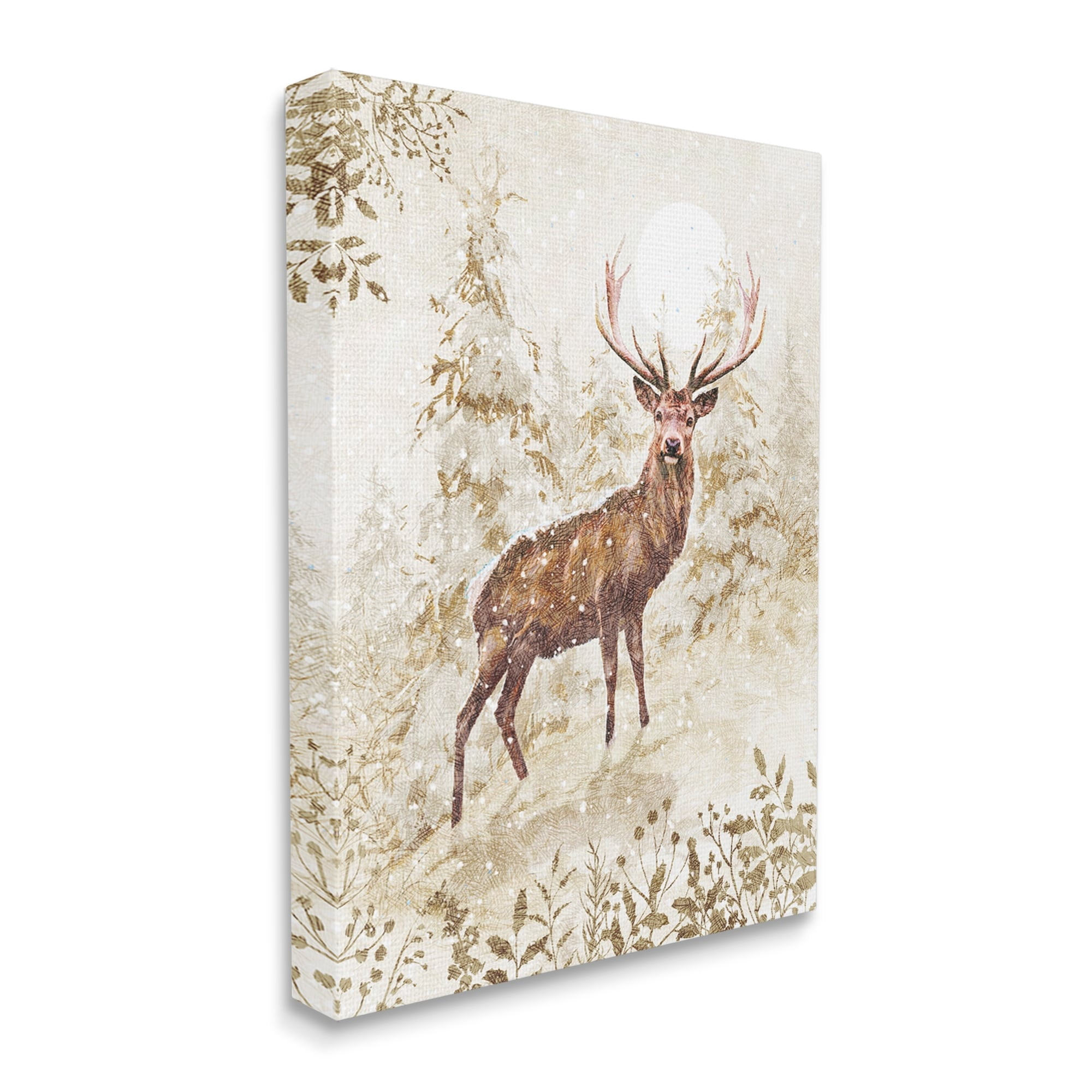 Stupell Industries Elk Snow Covered Forest Holiday Painting Gallery Wrapped Canvas Print Wall Art