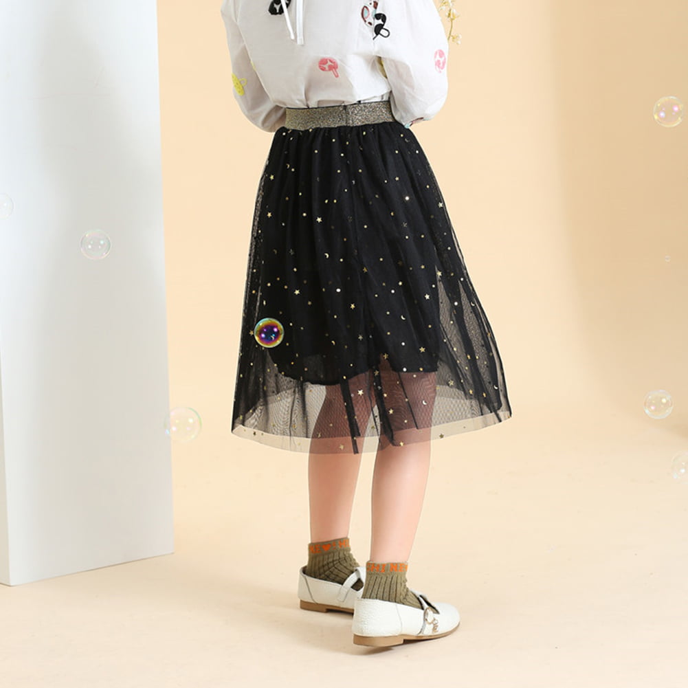 Softmusic Fashion Spring Summer Kids Girls Star Sequins Mesh Gauze Elastic Band Party Pageant Skirt