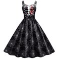 thumbnail image 1 of 2024 Halloween Cosplay vestido de calavera rosa negra oscura disfraz de mujer sin mangas vestidos de fiesta vintage calavera bruja ropa aterradora, 1 of 5