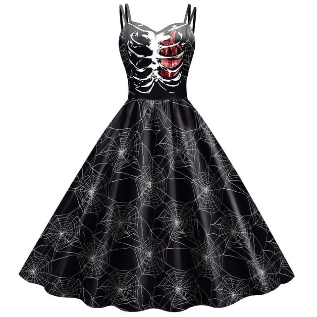 2024 Halloween Cosplay vestido de calavera rosa negra oscura disfraz de mujer sin mangas vestidos de fiesta vintage calavera bruja ropa aterradora