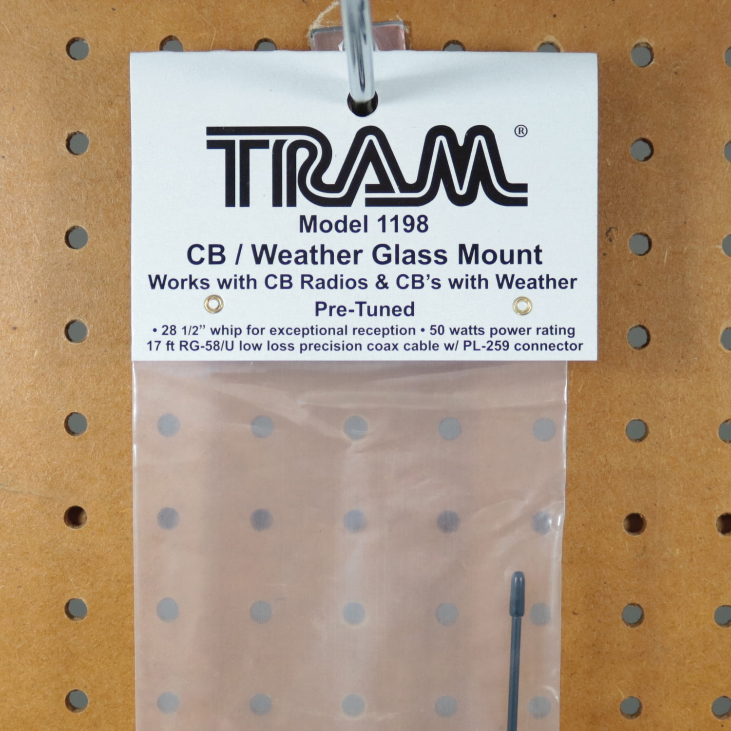 Tram CB/Weather-Band Glass-Mount Antenna with RG58/U Cable and PL-259 Connector
