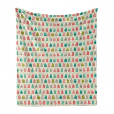 Cat Soft Flannel Fleece Throw Blanket, Repetitive Kitten Print Funny Feline Friends Moods Happy Surprised, Cozy Plush for Indoor and Outdoor Use, 50" x 60", Blush Seafoam, by Ambesonne