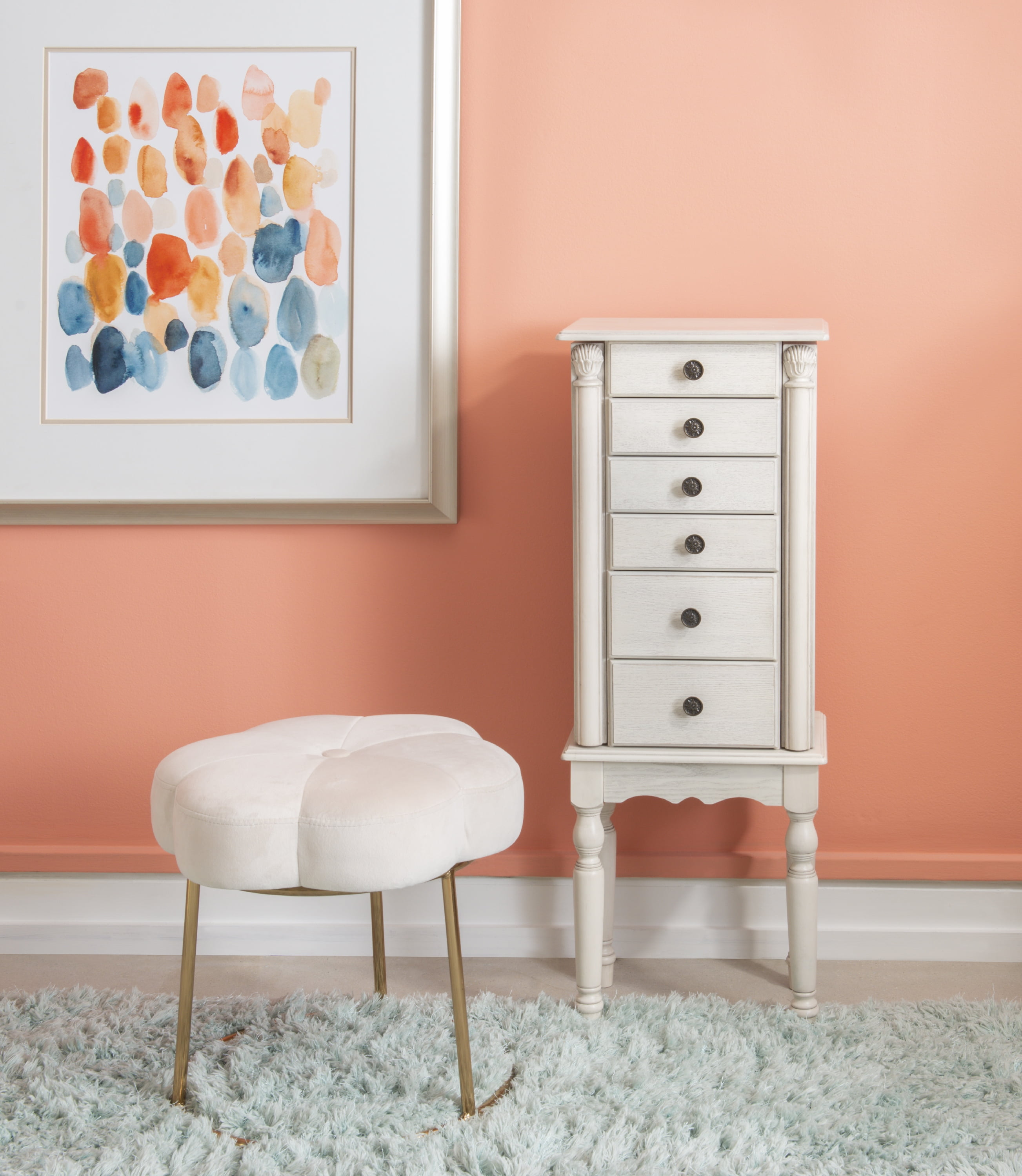 Olivet Jewelry Armoire, OffWhite with Black Felt Lining