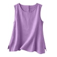 thumbnail image 2 of GILIGEGE Cotton Linen Tank Tops for Women,2026 Summer Casual Comfy Sleeveless Linen Shirts,Lounge Wear Crewneck Shirt,Button Down Shirts,Loose Lightweight Breathable Gauze Cami Light Violet 2XL, 2 of 4