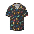 thumbnail image 2 of Lsque Vintage Records print Men's Cuban Collar Short Sleeve Shirt Summer Beachwear Casual Button Down Fashionable Vacation Leisure Shirt-X-Large, 2 of 7