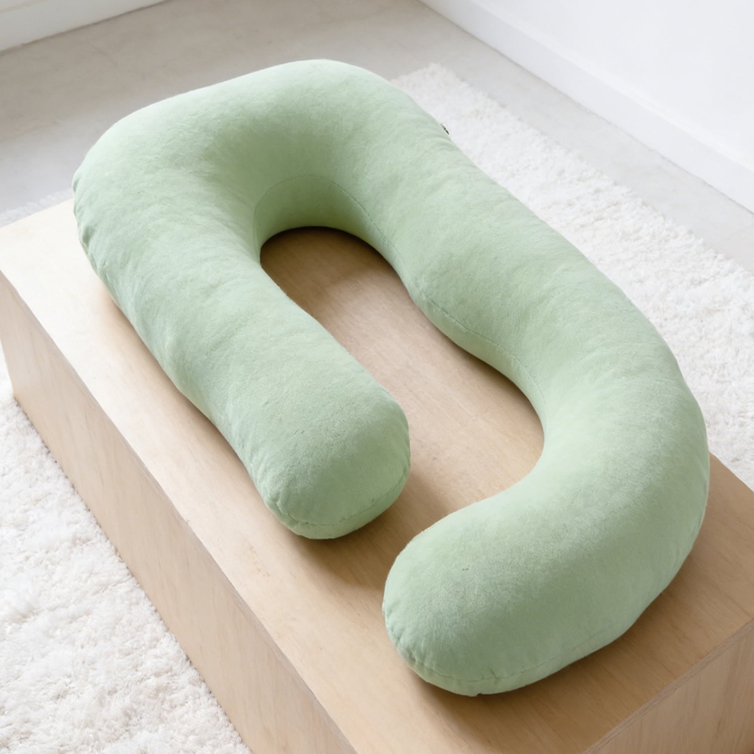 J-Shaped Pregnancy Pillow (65" x 16" x 8") - Full Body Maternity Support Pillow for Back, Hip and Belly Pain Relief, Light Green