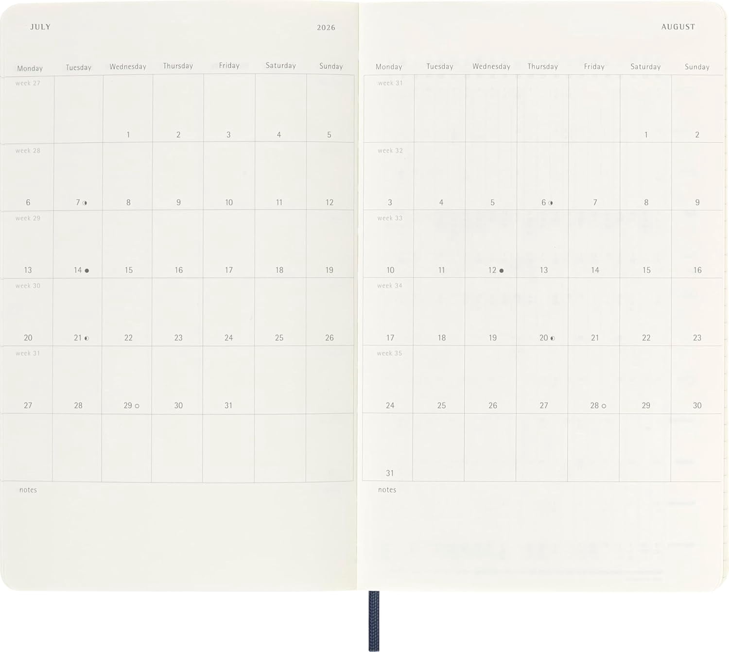 Moleskine Classic 18 Month 2025-2026 Weekly Planner, Soft Cover, Large (5" x 8.25"), Sapphire Blue, 208 pages