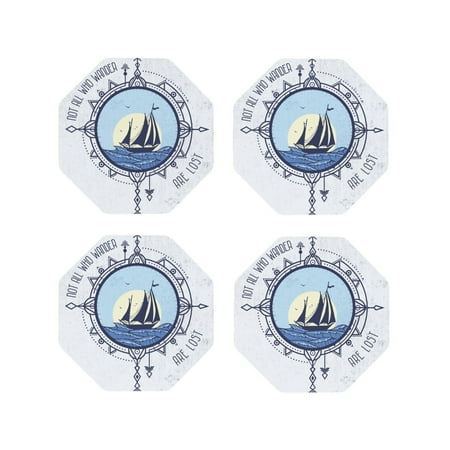 

Leather Coasters Set of 4 - Not All Who Wander Are Lost2 Lightweight Non-Slip Drink Coasters for Desk Anti-Scalding Desk Cup Coasters for Office Table Decor Octagon