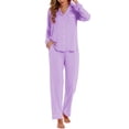 thumbnail image 1 of Conjunto de pijama LUBOT para mujer, viscosa de bambú, punto morado, 2XL, 1 of 6