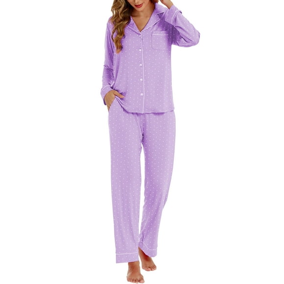 Conjunto de pijama LUBOT para mujer, viscosa de bambú, punto morado, 2XL