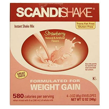 3 Pack ScandiShake Instant Shake Strawberry Mix Weight Gain 4-3 Oz Envelope