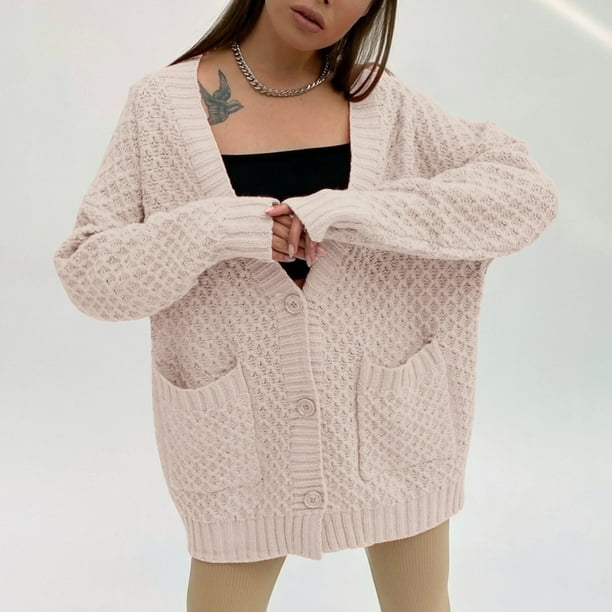 Gibobby Sueter para mujer Sueter largo con capucha manga larga para mujer Color solido chamarra de punto grueso Caqui XG Bodega Aurrera en linea