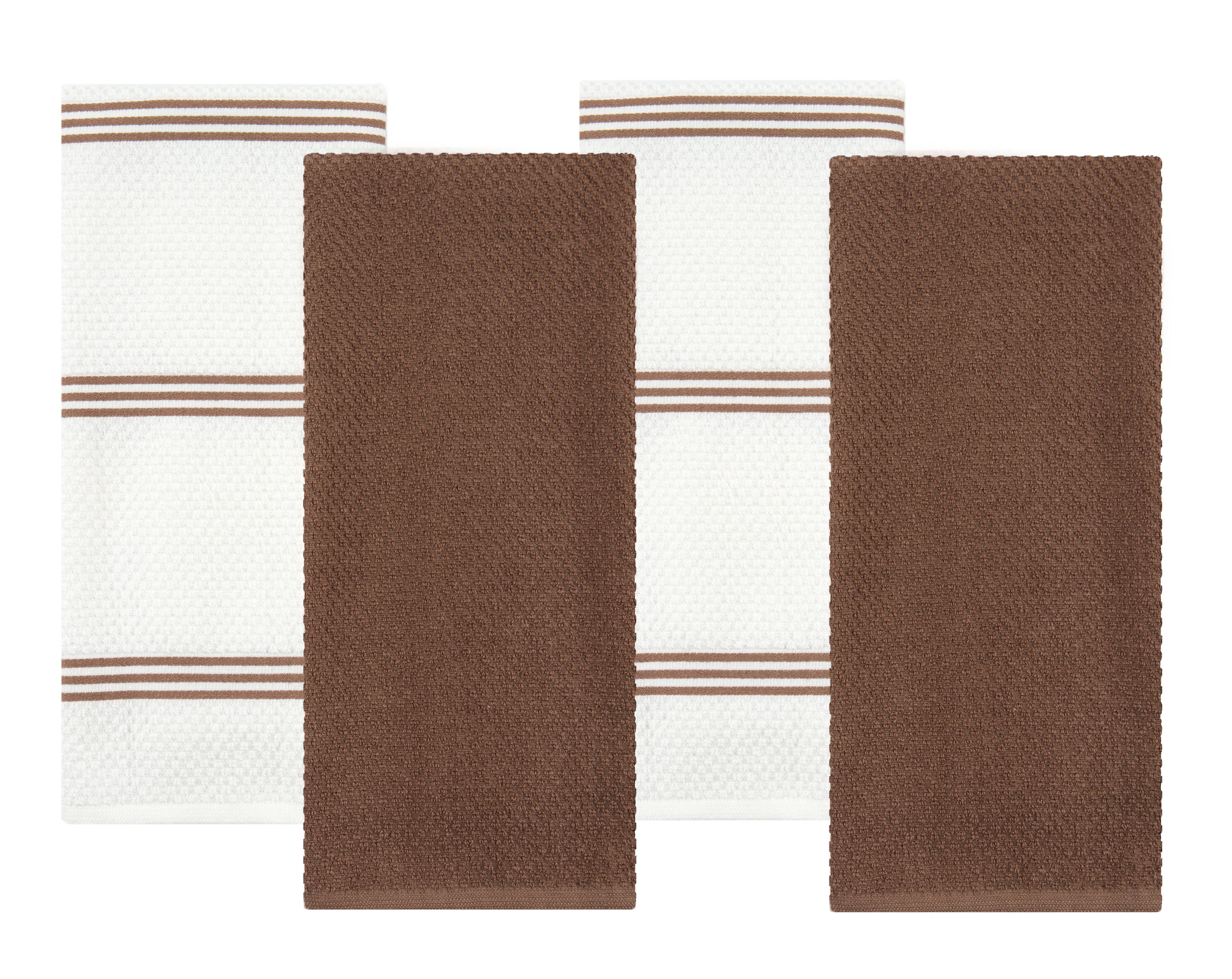 Brown Check Sticky Toffee Cotton Terry Kitchen Dish Towel 4 Pack 28 in x 16 in