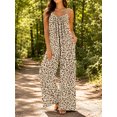 thumbnail image 5 of Women'S Casual Sleeveless Jumpsuits Light Brown Leopard Spaghetti Strap Wide Leg Pants Rompers With Pockets, 5 of 7