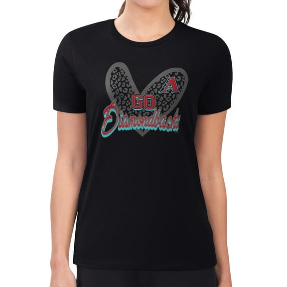 Women's G-III 4Her by Carl Banks Black Arizona Diamondbacks Super-Slim Fit Lightweight Leopard Heart T-Shirt