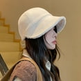 thumbnail image 3 of Waroomhouse Thermal Hat Warm Cozy Thermal Hat Women Winter Hat Thick Soft Plush Solid Color Wide Long Brim Sun Protection Fisherman Hat, 3 of 8