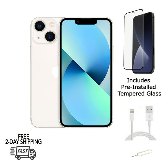 Restored Apple iPhone 13 (Unlocked) 128GB Starlight (A2482) Bundle with Pre-Installed Tempered Glass (Refurbished)