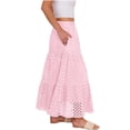 thumbnail image 3 of LWavelet Women Eyelet Embroidery Tiered Midi Skirt Elastic High Waist With Pockets Cute Summer Skirt Pink L, 3 of 8