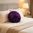 thumbnail image 4 of KITTEHIGM Ruched Velvet Round Throw Pillow with Rosette Center Pleated Circle Decorative Cushion in Multicolor Solid Velvet Accents for Sofa Bed Home Decor, 4 of 6