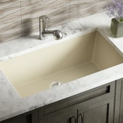 MR Direct 848 Beige Undermount Composite Granite Single Bowl Kitchen Sink Ensemble With One Basket Strainer