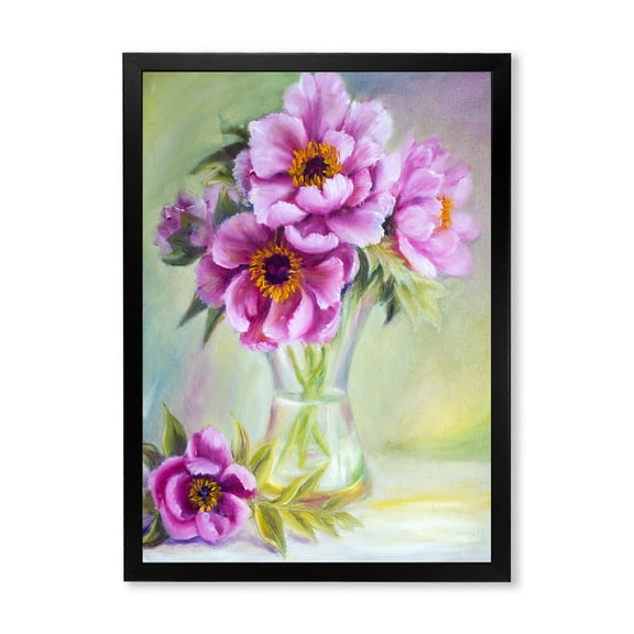 Designart 'Purple Peonies In Vase Still Life' Traditional Framed Art Print