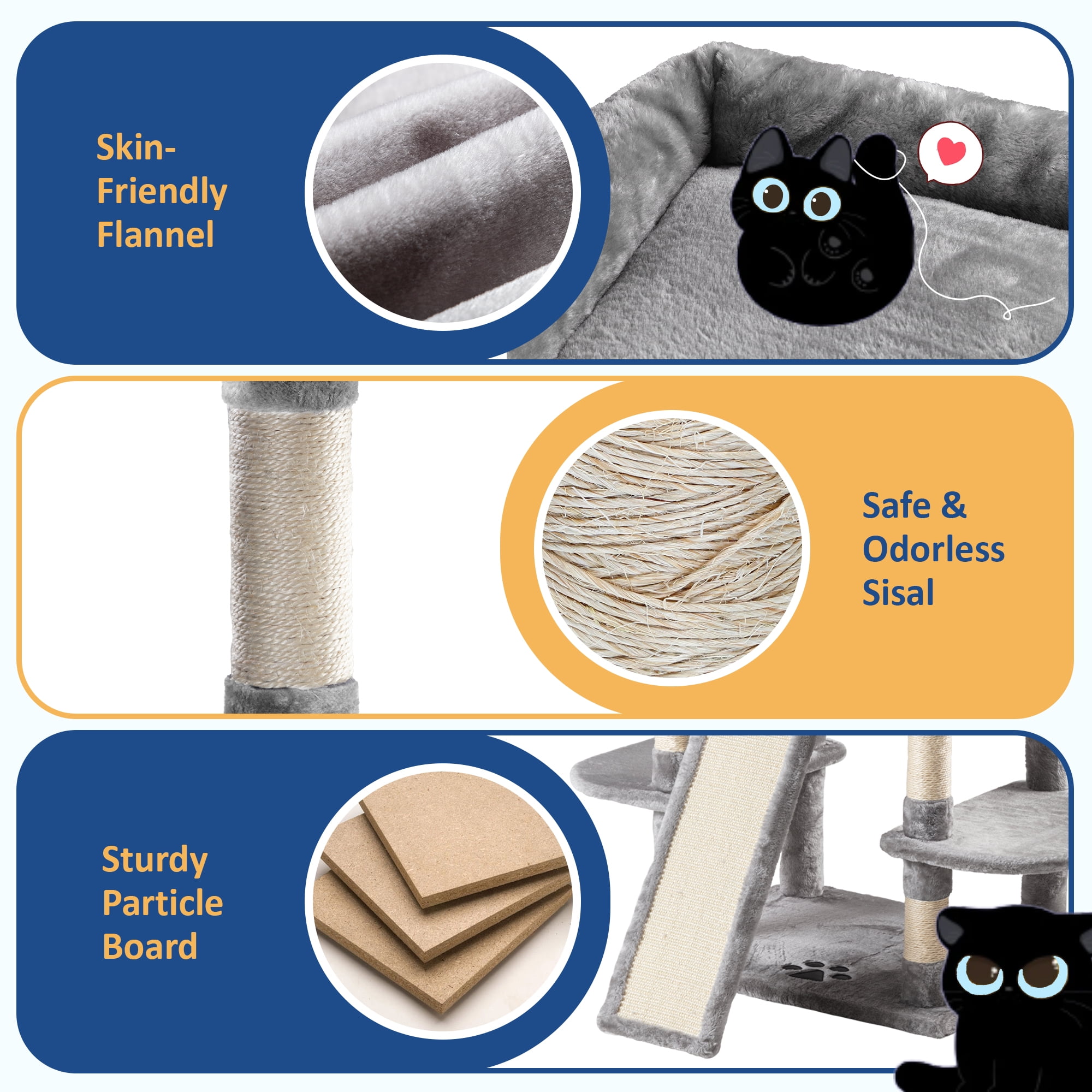 Allewie 68" Multi-Level Large Cat Tree and Tower with Cat Condo House, Scratching Posts & Board, Gray