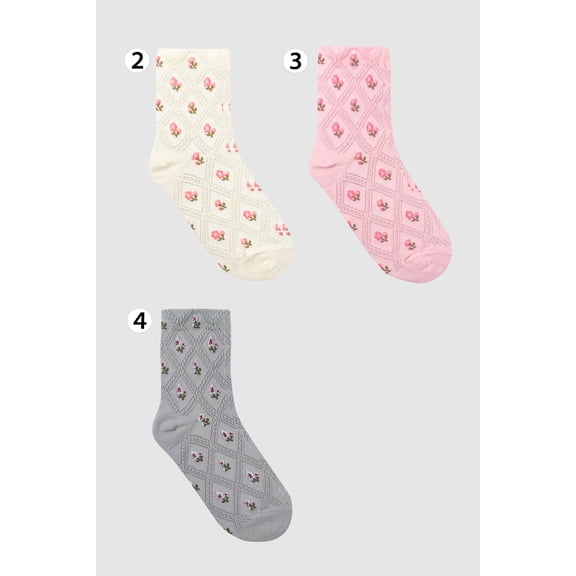 Women's Crew Embroidery  Flower Day Socks - 3Pairs Set