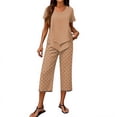 thumbnail image 3 of Women's Leaf Print Two-Piece Set Plus Size Summer Outfits,summer Outfits for Women Over 50,casual Wide Leg Crop Pants and Top Matching Suits, 3 of 6