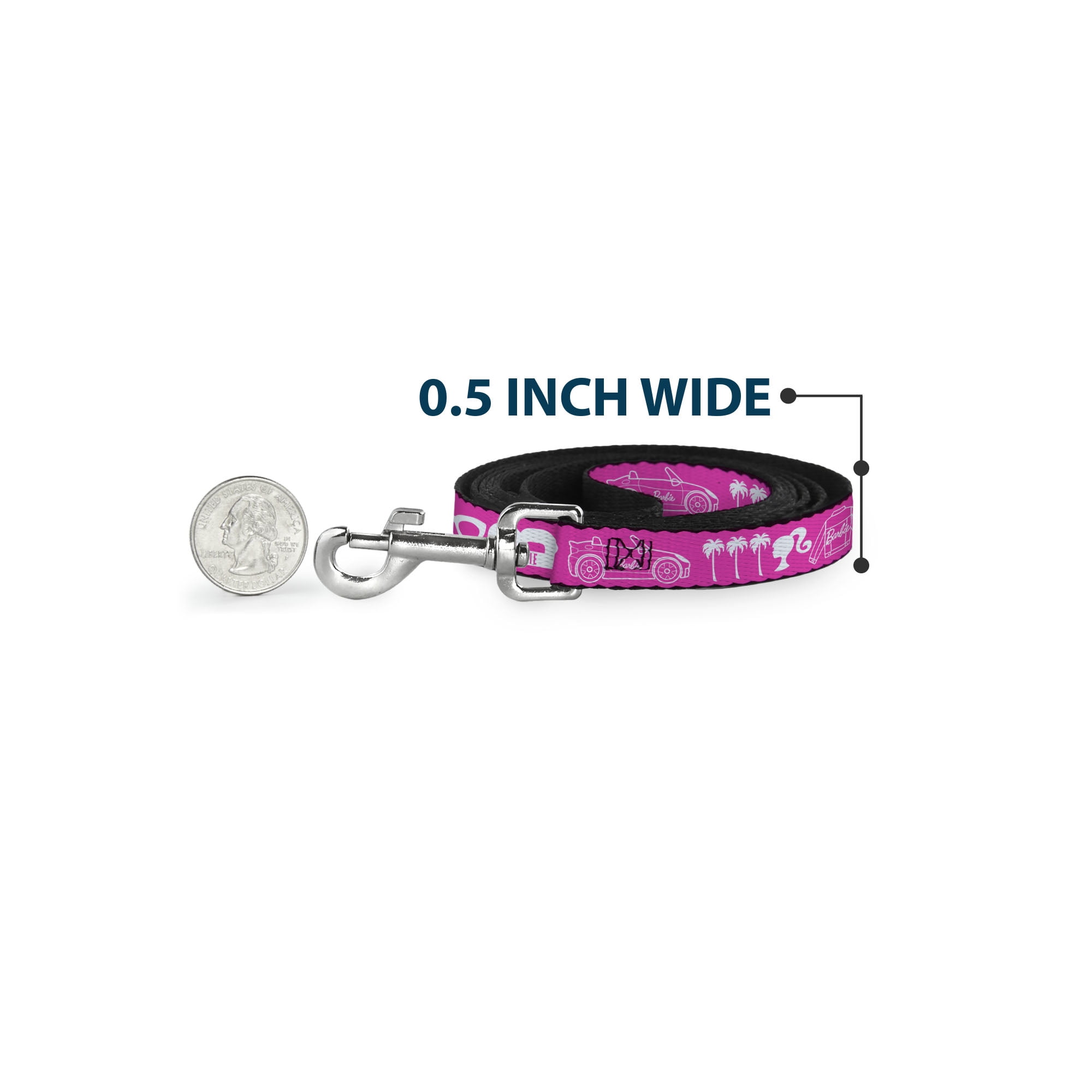 Mattel Pet Leash, Dog Leash, Barbie Script Signature and Icons Pink White, 6 Feet Long 1.0 Inch Wide