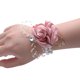thumbnail image 1 of Ramillete de muñeca para dama de honor para niñas, flores de seda con cuentas de perlas de imitación, pulsera elástica (polvo de champán) Rojo Verde MX-0130269FYD, 1 of 3