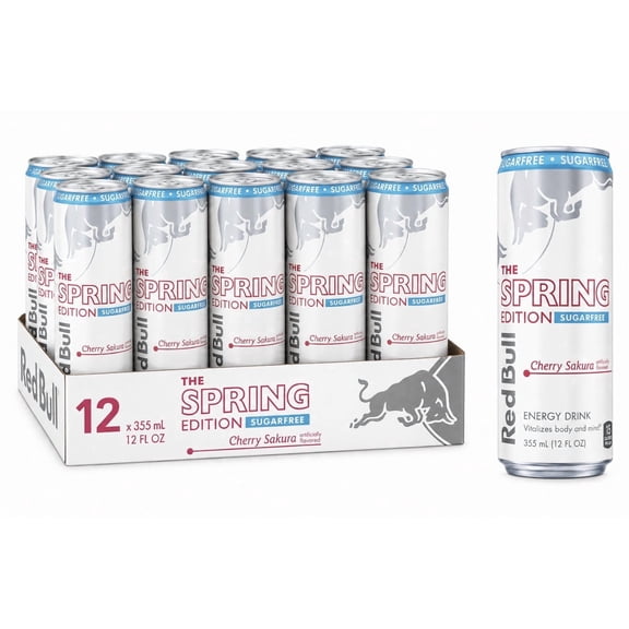 Red Bull Energy Drink Cherry Sakura Sugar Free 12 pack 12 fl oz cans