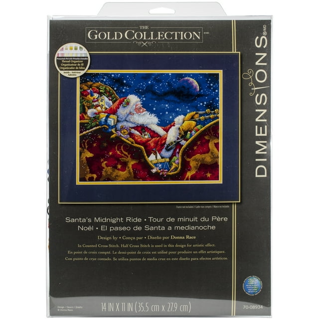 Dimensions Gold Collection Kit de Point de Croix Compte 14"X11 Pouces-Santa's Midnight Ride (18 Unités)