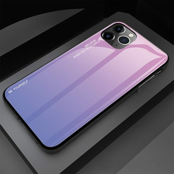 Gradient Tempered Glass Phone Case Cover For iPhone 12 (Pink-Blue)