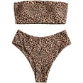 thumbnail image 1 of Women's Leopard Bandeau High Waisted Bathing Suit Bikini Set Swimsuit, 1 of 4