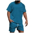 thumbnail image 1 of toraway Costumes pour Hommes Coupe Régulière 42 Mode Costume d'Été Manches Courtes Shorts en Velours Côtelé Décontracté Robe Col Rond Poche Haut Shorts à Cordon Style Confort TTG, 1 of 4