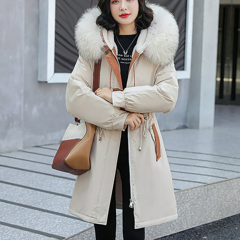 LAWOR Plus Size Coats Winter Clearance Women's Winter Trendy Tooling Long  Slim Hooded Cotton Jacket Coat Fall Savings Z