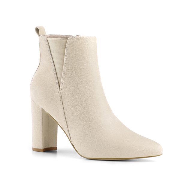 Unique Bargains Women's Zipper Block Heels Ankle Boots Taupe (Size 10)