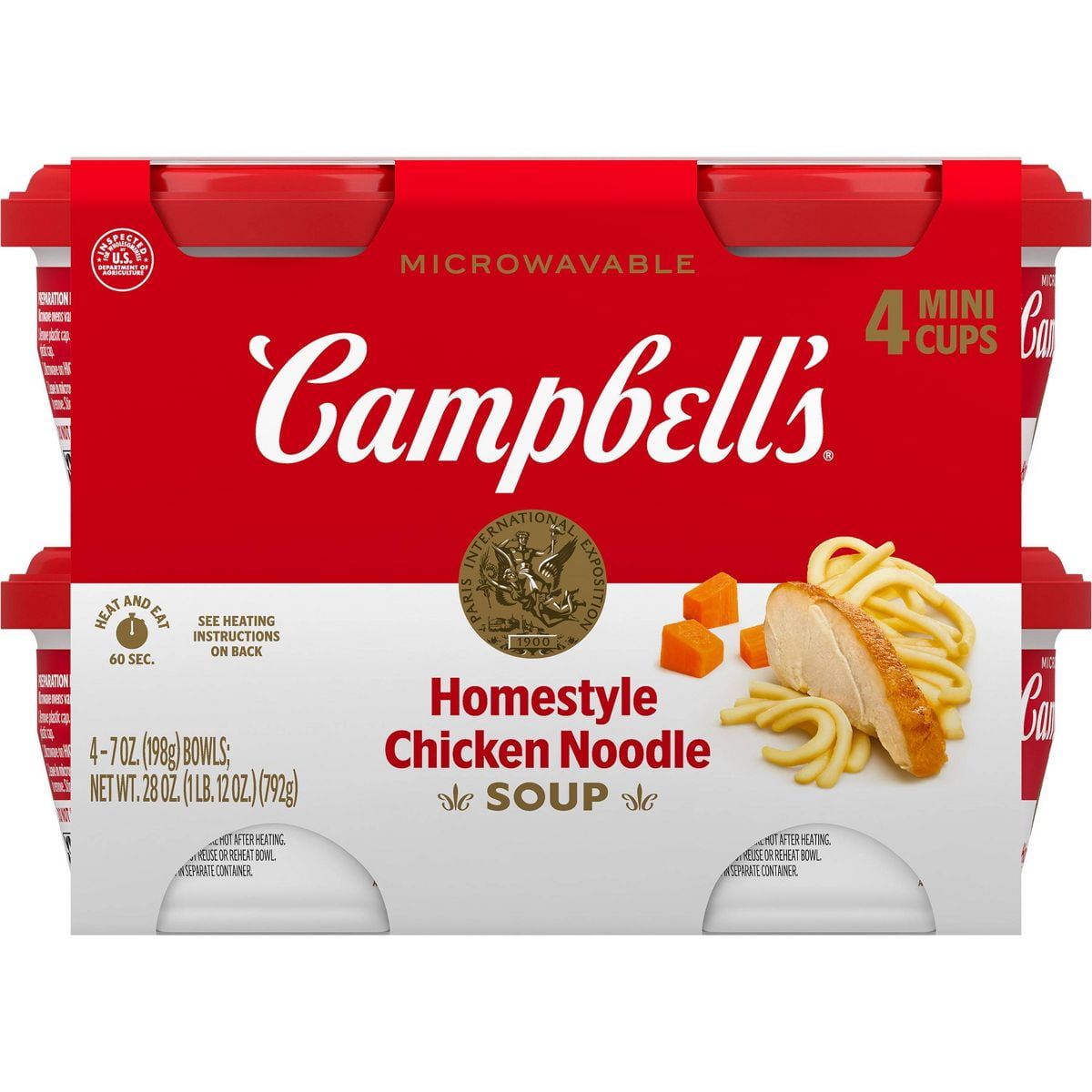 Campbell's Homestyle Chicken Noodle Soup Microwavable Mini Cups - 28oz/4pk - Pack of 2