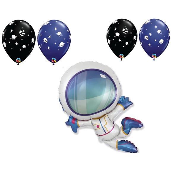 LOONBALLOON Space, Alien, Rocket Theme Balloon Set, 38 inch SPACE ASTRONAUT and 4x latex balllons