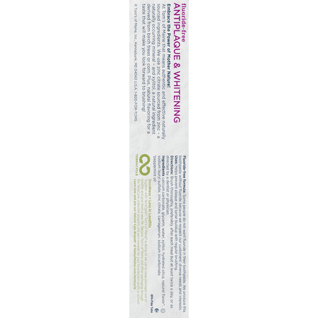 Tom's Of Maine Antiplaque & Whitening Fluoride Free Toothpaste Peppermint, 5.5 OZ