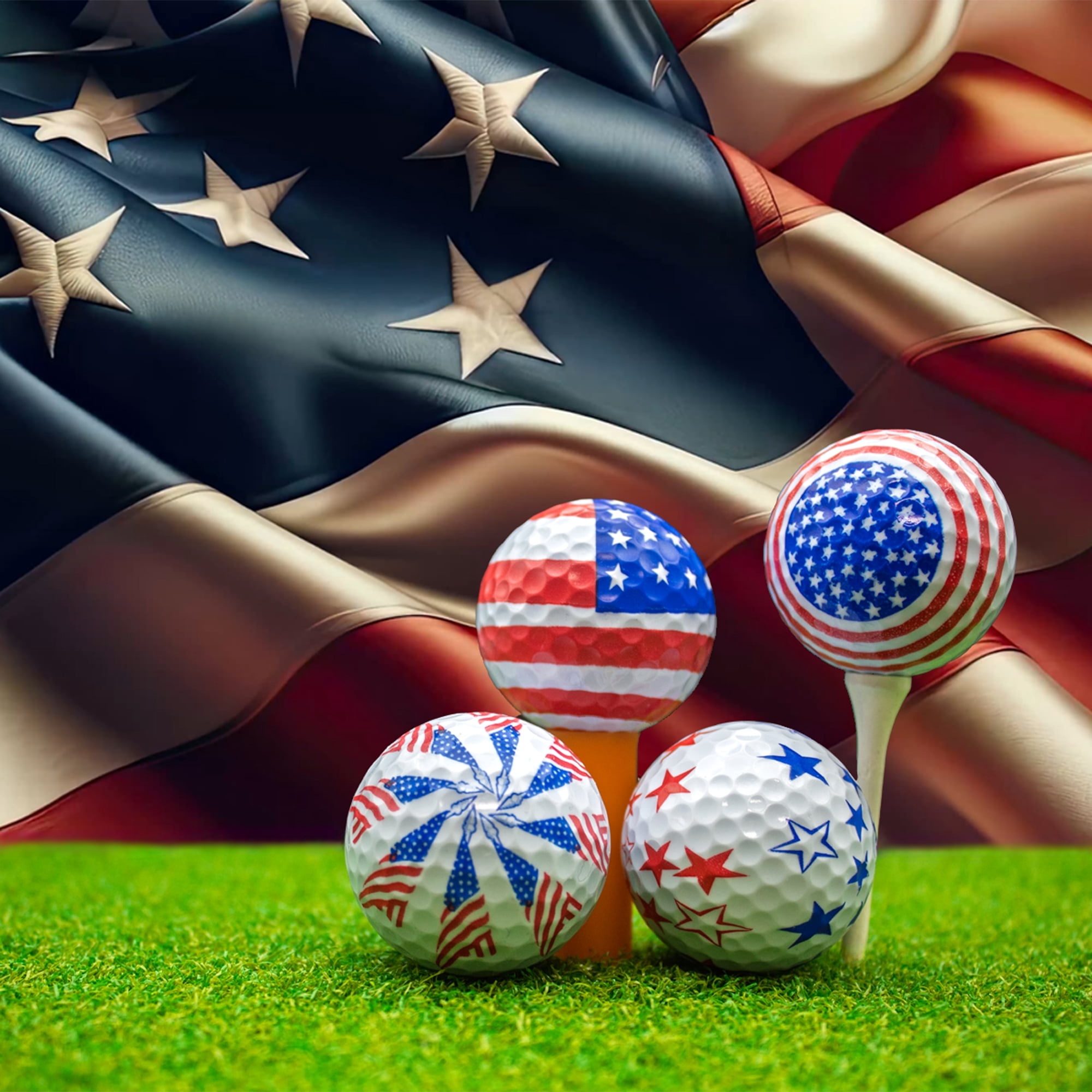 Patriotic Mix Golf Balls – 12 Pack – Red, White & Blue Themed USA Golf Balls by GBM Golf