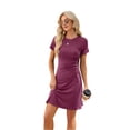 thumbnail image 3 of Women'S Short Sleeve Ruched Casual Sundress Midi Bodycon T Shirt Dress Wine red S, 3 of 9