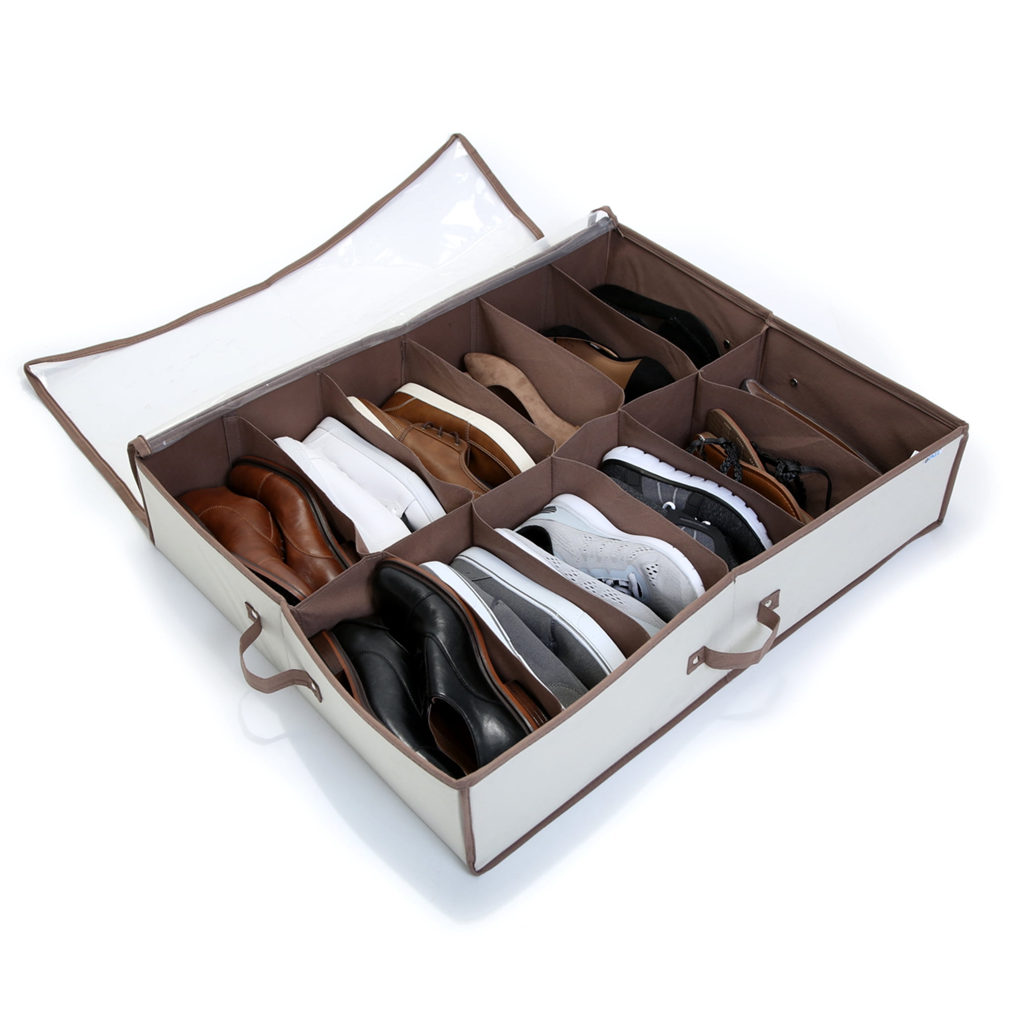 Smart Design Under the Bed 12 Compartment Shoe Organizer Storage Bag - Holds 12 Pairs of Shoes - 30 x 6 inch - Canvas- Sold in a set of 3